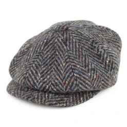 City Sport Donegal Tweed Herringbone Newsboy Cap - Charcoal