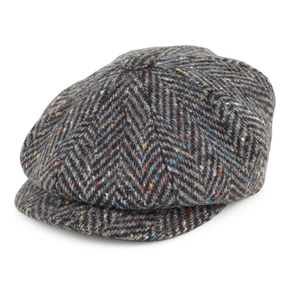 City Sport Donegal Tweed Herringbone Newsboy Cap - Charcoal