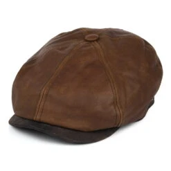 Jaxon & James Fulton Leather Flat Cap - Brown