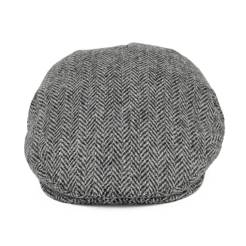 Jaxon & James Harris Tweed Herringbone Kinloch Flat Cap - Black-Grey - Image 2