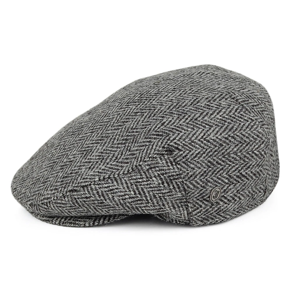Jaxon & James Harris Tweed Herringbone Kinloch Flat Cap - Black-Grey - Image 3