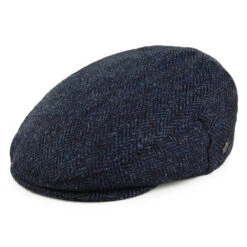 Jaxon & James Harris Tweed Herringbone Ardmore Flat Cap - Blue-Black