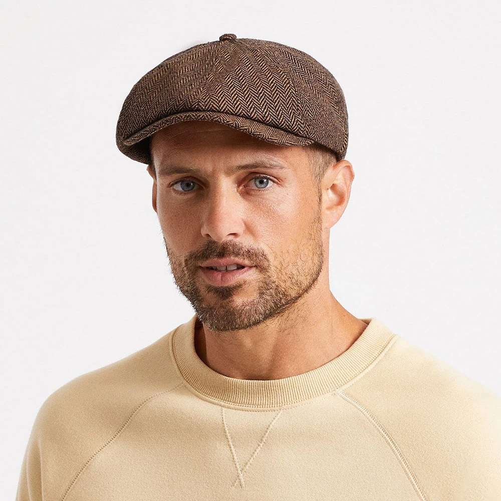 Brixton Hats Brood Herringbone Newsboy Cap - Brown-Khaki - Image 4