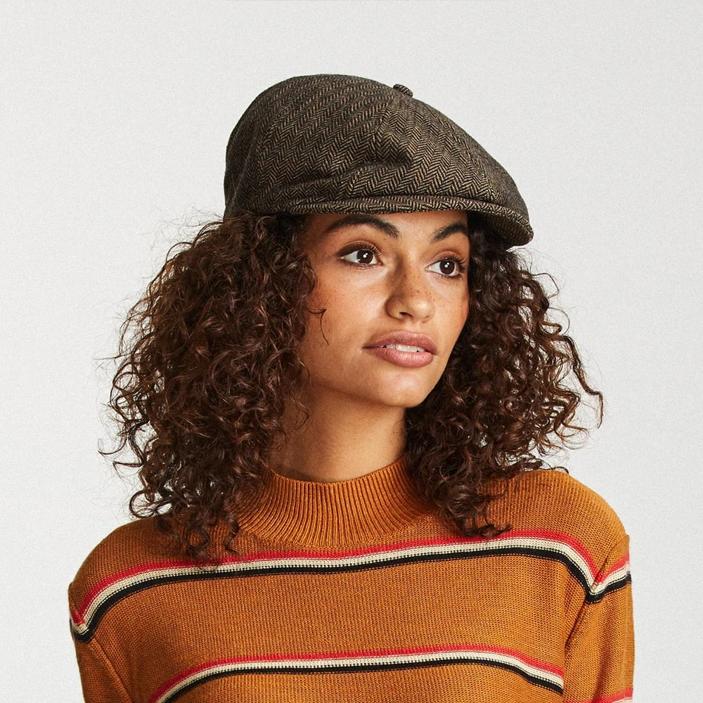Brixton Hats Brood Herringbone Newsboy Cap - Brown-Khaki - Image 5