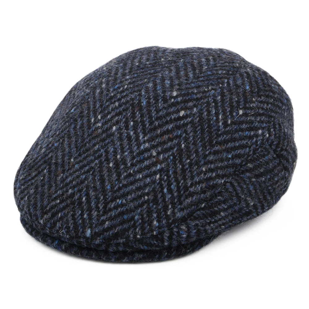 Jaxon & James Heavyweight Donegal Tweed Herringbone Dunmore Flat Cap - Navy-Black