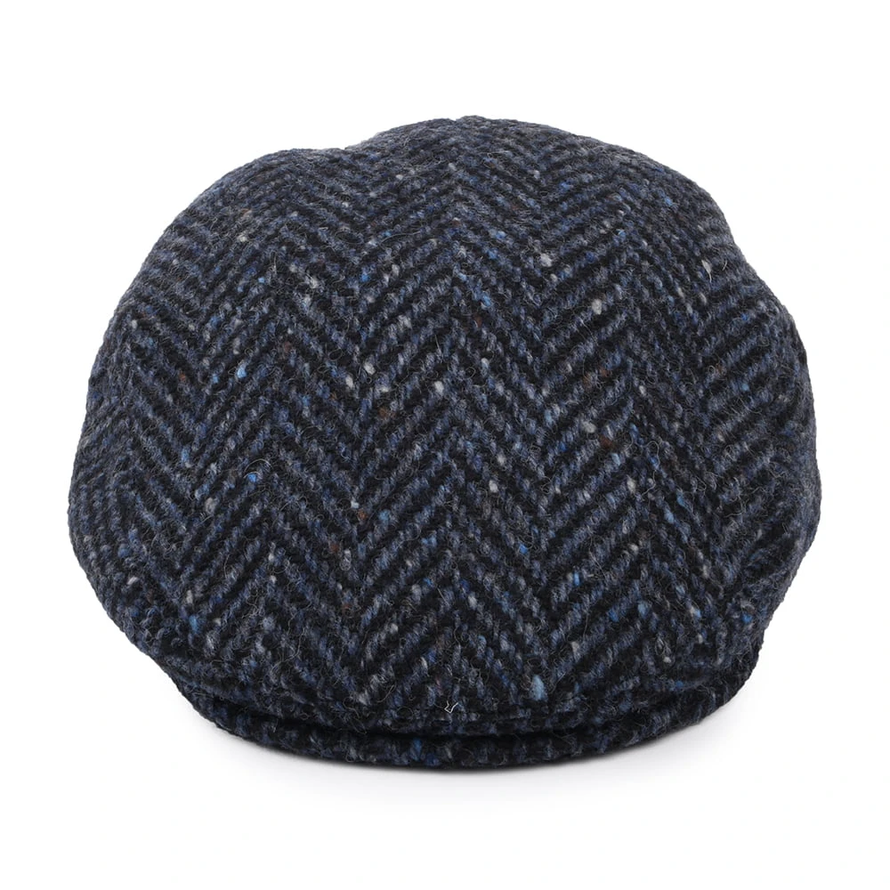 Jaxon & James Heavyweight Donegal Tweed Herringbone Dunmore Flat Cap - Navy-Black - Image 2