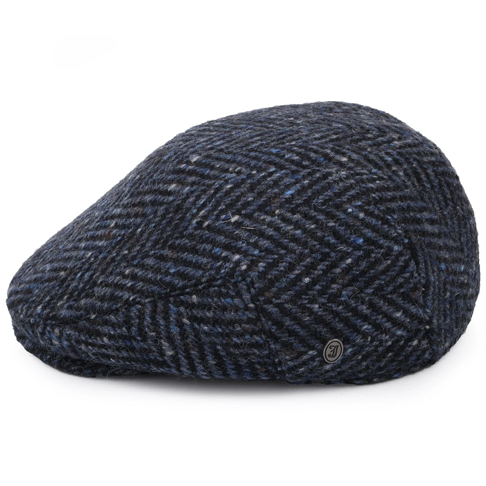 Jaxon & James Heavyweight Donegal Tweed Herringbone Dunmore Flat Cap - Navy-Black - Image 3
