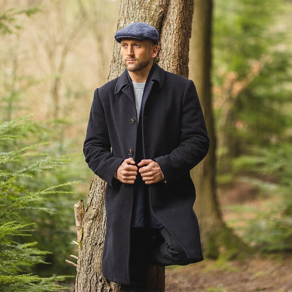 Jaxon & James Heavyweight Donegal Tweed Herringbone Dunmore Flat Cap - Navy-Black - Image 7