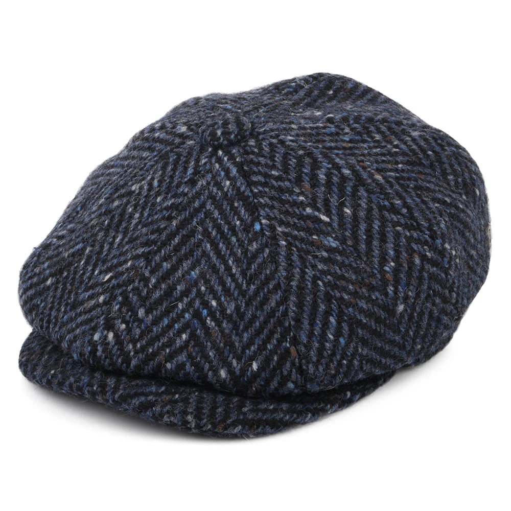 Jaxon & James Heavyweight Donegal Tweed Herringbone Pettigo Newsboy Cap - Navy-Black