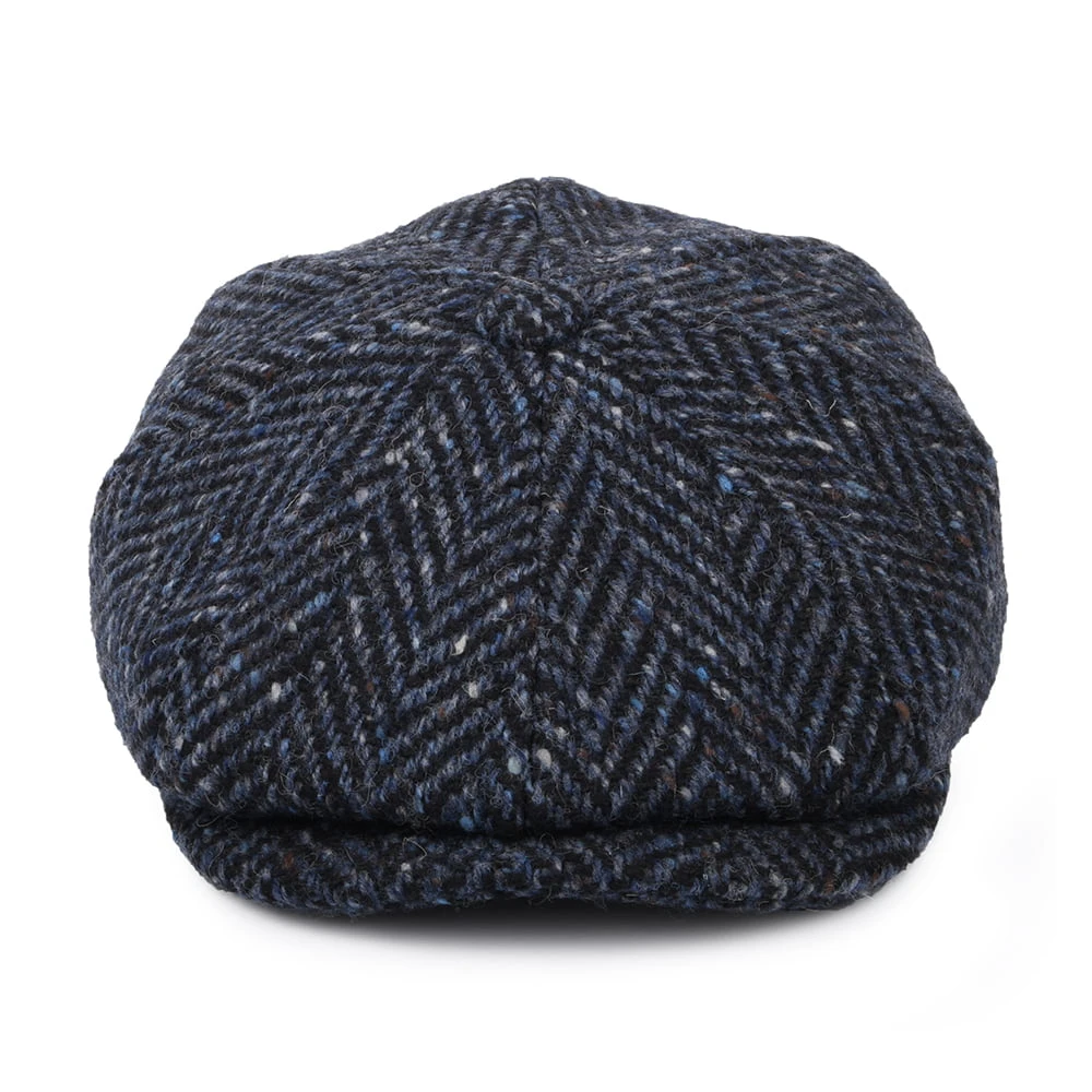 Jaxon & James Heavyweight Donegal Tweed Herringbone Pettigo Newsboy Cap - Navy-Black - Image 2