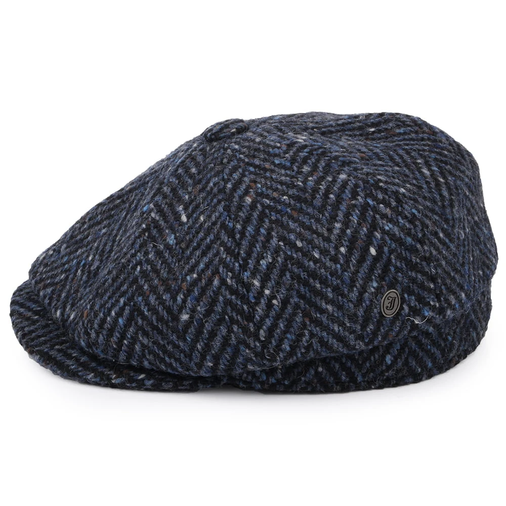 Jaxon & James Heavyweight Donegal Tweed Herringbone Pettigo Newsboy Cap - Navy-Black - Image 3