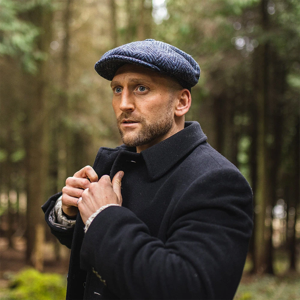 Jaxon & James Heavyweight Donegal Tweed Herringbone Pettigo Newsboy Cap - Navy-Black - Image 5