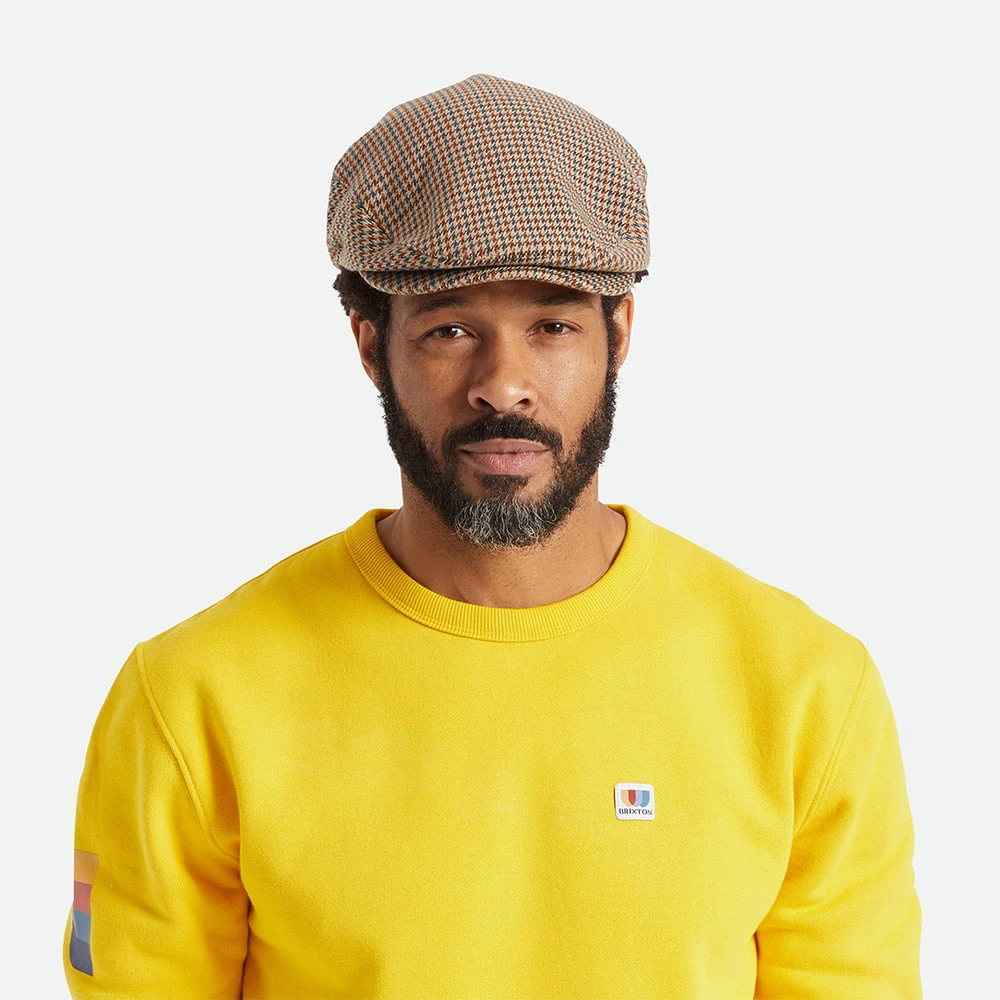 Brixton Hooligan Houndstooth Flat Cap - Sand-Navy - Image 3
