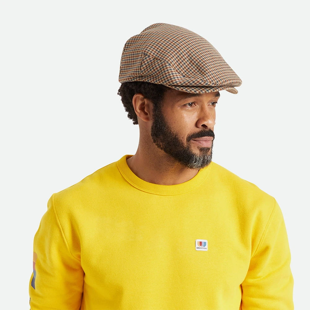 Brixton Hooligan Houndstooth Flat Cap - Sand-Navy - Image 4