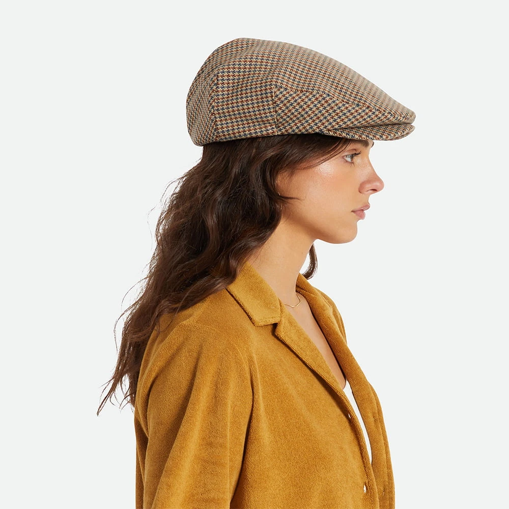 Brixton Hooligan Houndstooth Flat Cap - Sand-Navy - Image 6