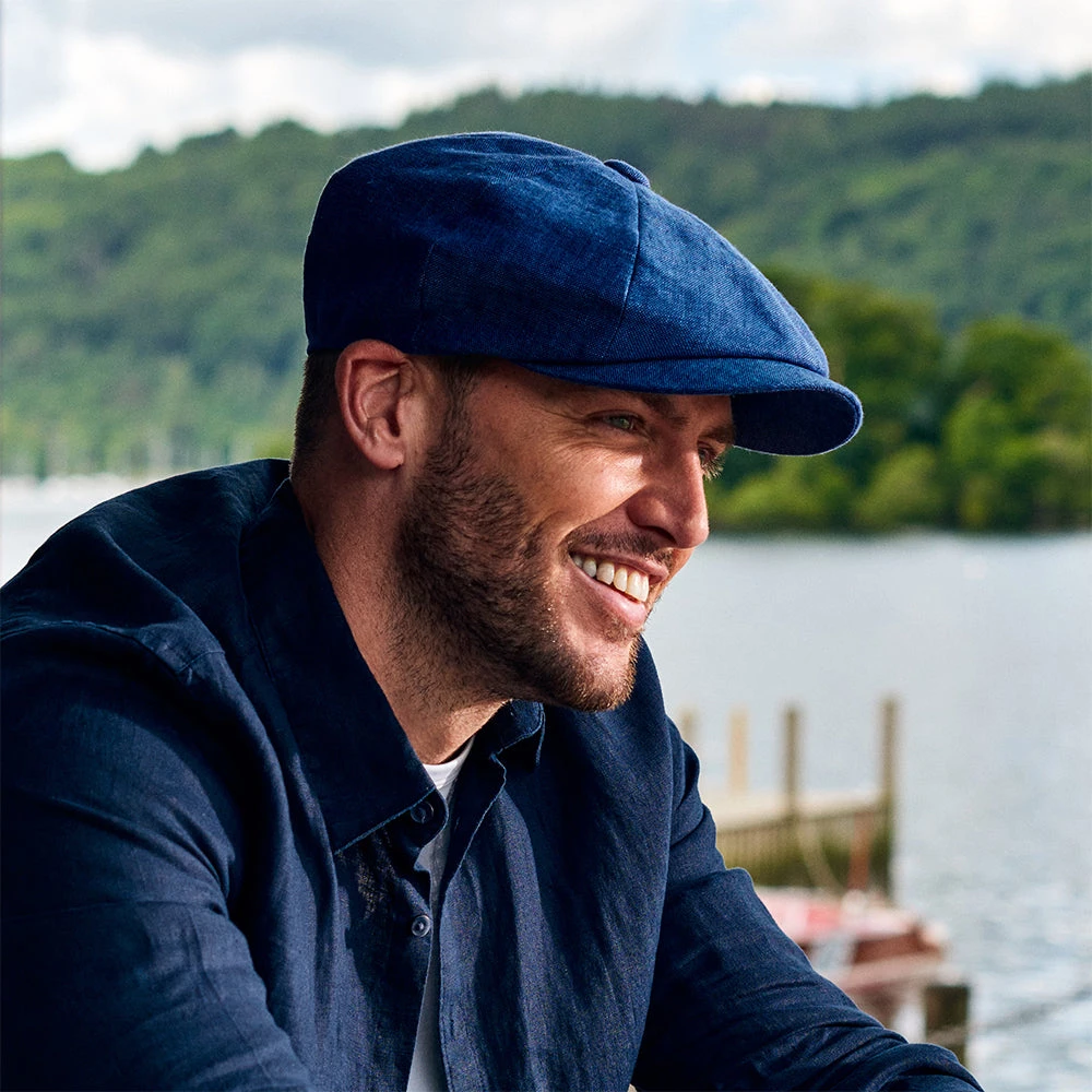 Failsworth Hats Alfie Irish Linen Newsboy Cap - Blue - Image 4
