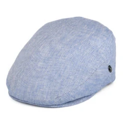 City Sport Micro-Herringbone Linen Flat Cap - Blue