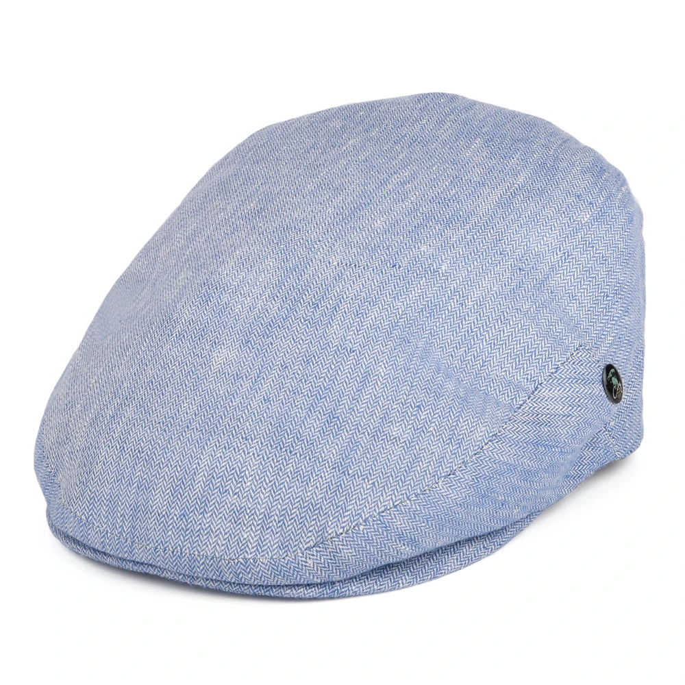 City Sport Micro-Herringbone Linen Flat Cap - Blue