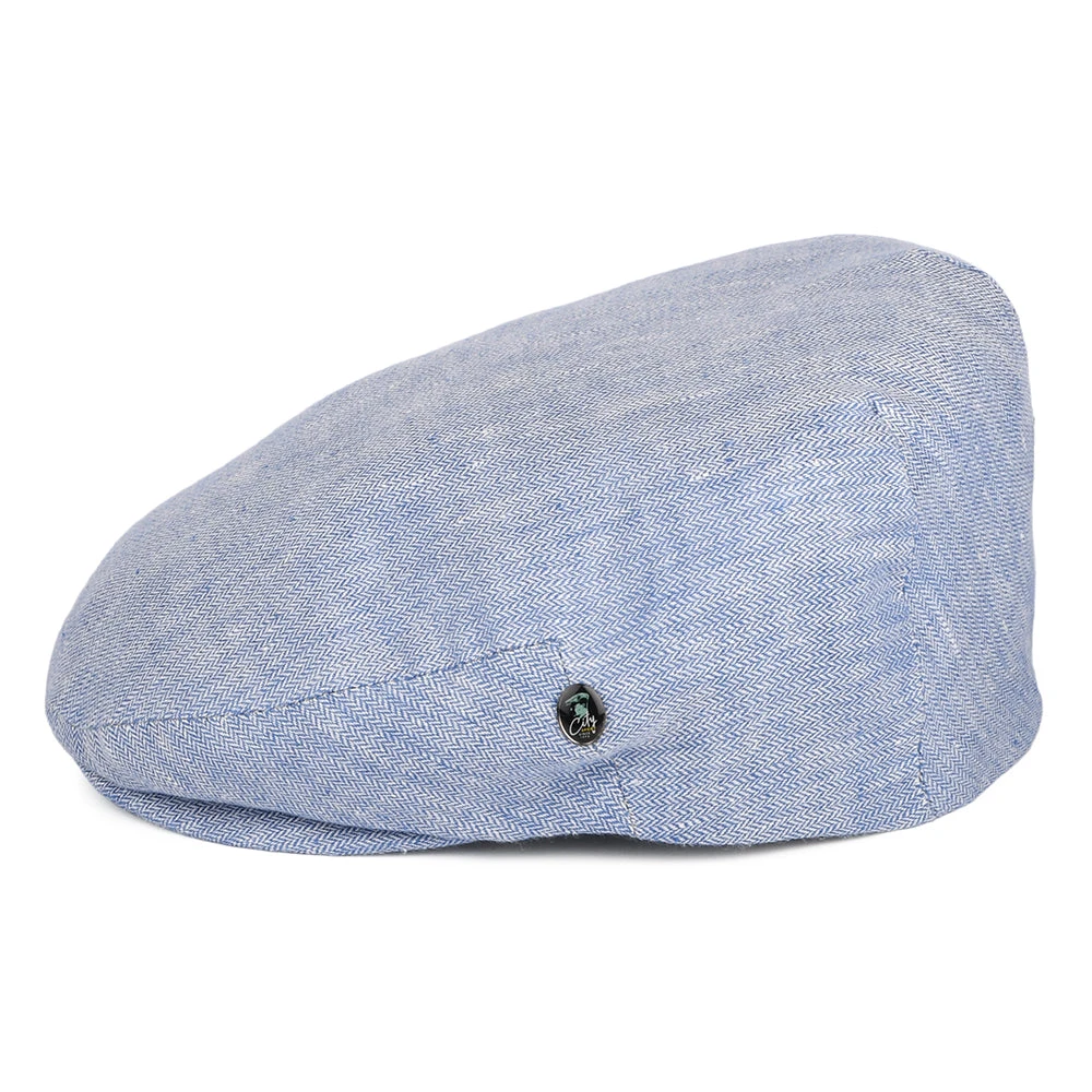 City Sport Micro-Herringbone Linen Flat Cap - Blue - Image 3