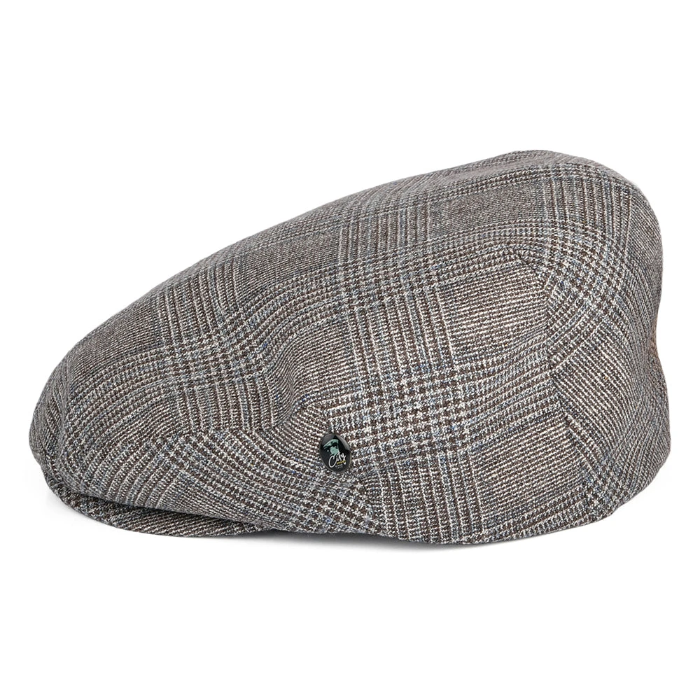 City Sport Prince Of Wales Check Silk-Wool Flat Cap - Brown-Blue - Image 3