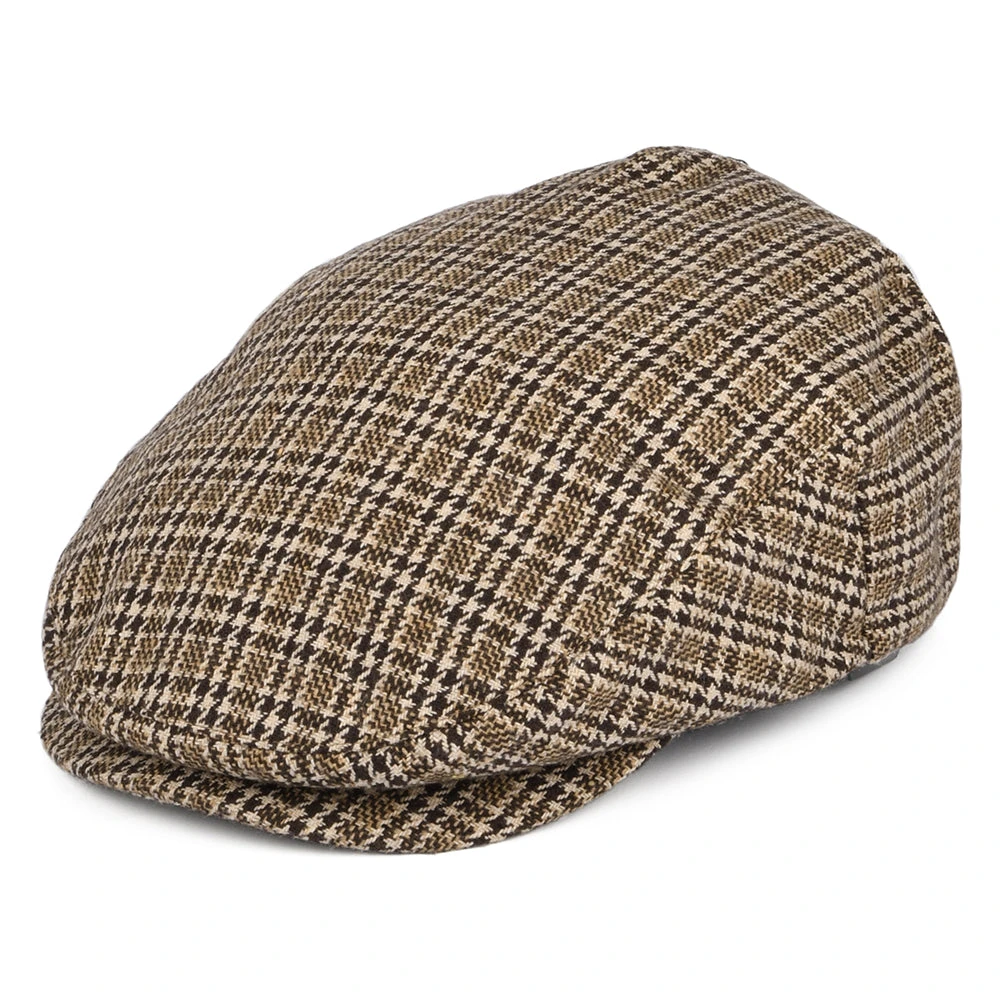 Brixton Hats Hooligan Houndstooth Flat Cap - Dark Brown-Sand