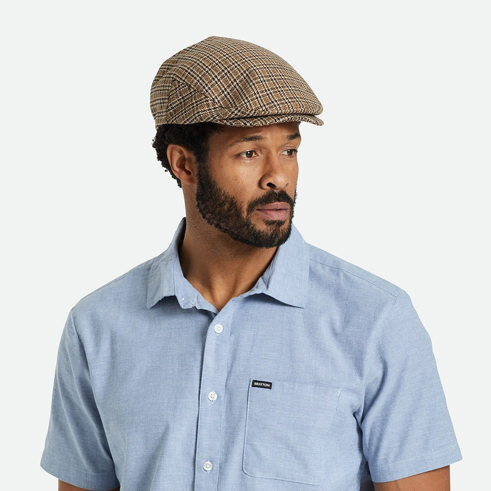 Brixton Hats Hooligan Houndstooth Flat Cap - Dark Brown-Sand - Image 4