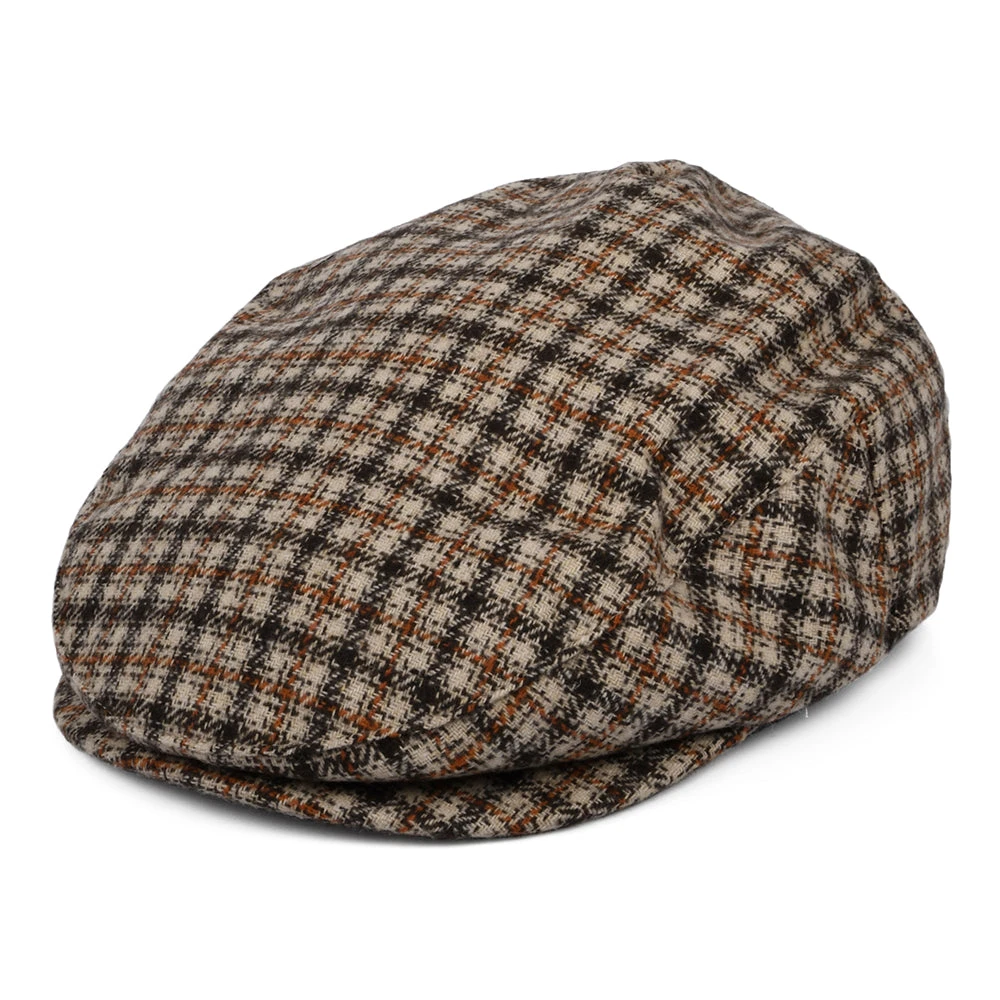 Brixton Hats Hooligan Lightweight X Snap Houndstooth Flat Cap - Sand-Brown-Orange