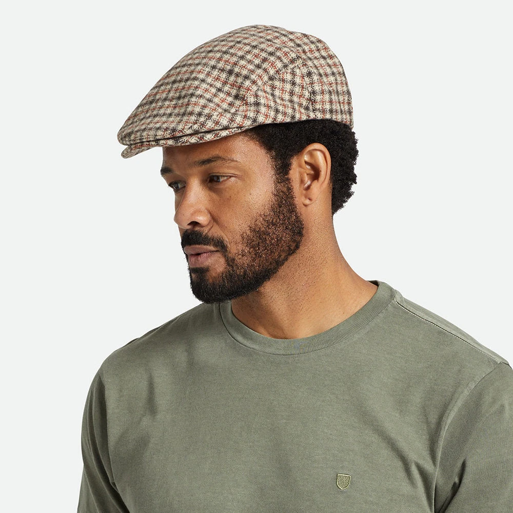 Brixton Hats Hooligan Lightweight X Snap Houndstooth Flat Cap - Sand-Brown-Orange - Image 4