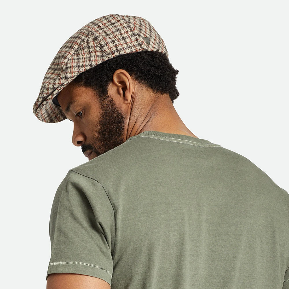 Brixton Hats Hooligan Lightweight X Snap Houndstooth Flat Cap - Sand-Brown-Orange - Image 5