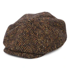 Stetson Hats Hatteras Herringbone Virgin Wool Newsboy Cap - Navy-Cognac
