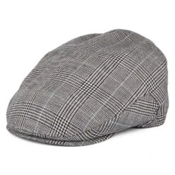 Christys Hats Ascot Camberley Prince Of Wales Check Linen-Wool Flat Cap - Black-White-Blue
