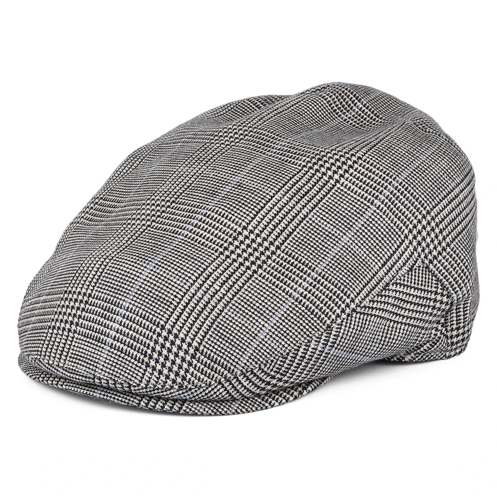 Christys Hats Ascot Camberley Prince Of Wales Check Linen-Wool Flat Cap - Black-White-Blue