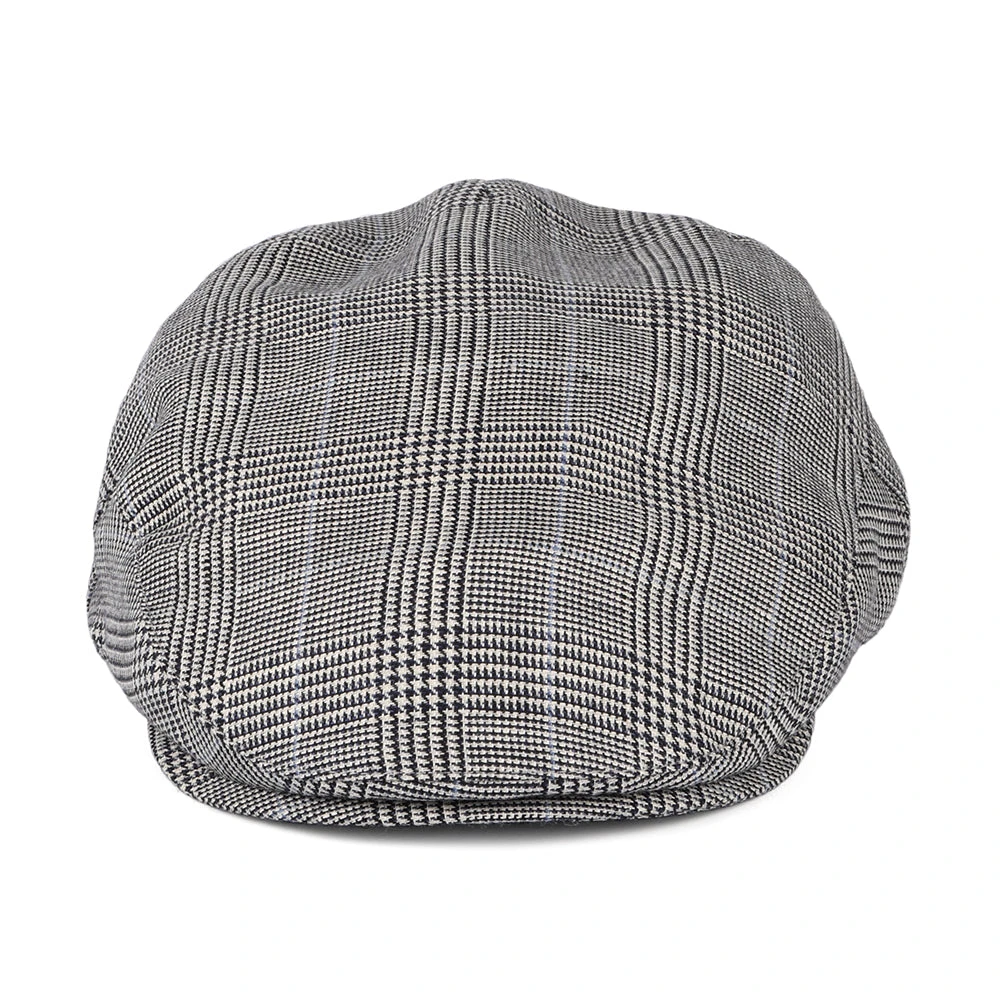 Christys Hats Ascot Camberley Prince Of Wales Check Linen-Wool Flat Cap - Black-White-Blue - Image 2