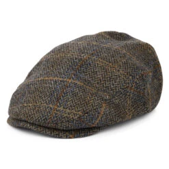 Brixton Hats Hooligan Windowpane Herringbone Flat Cap - Washed Black-Brown