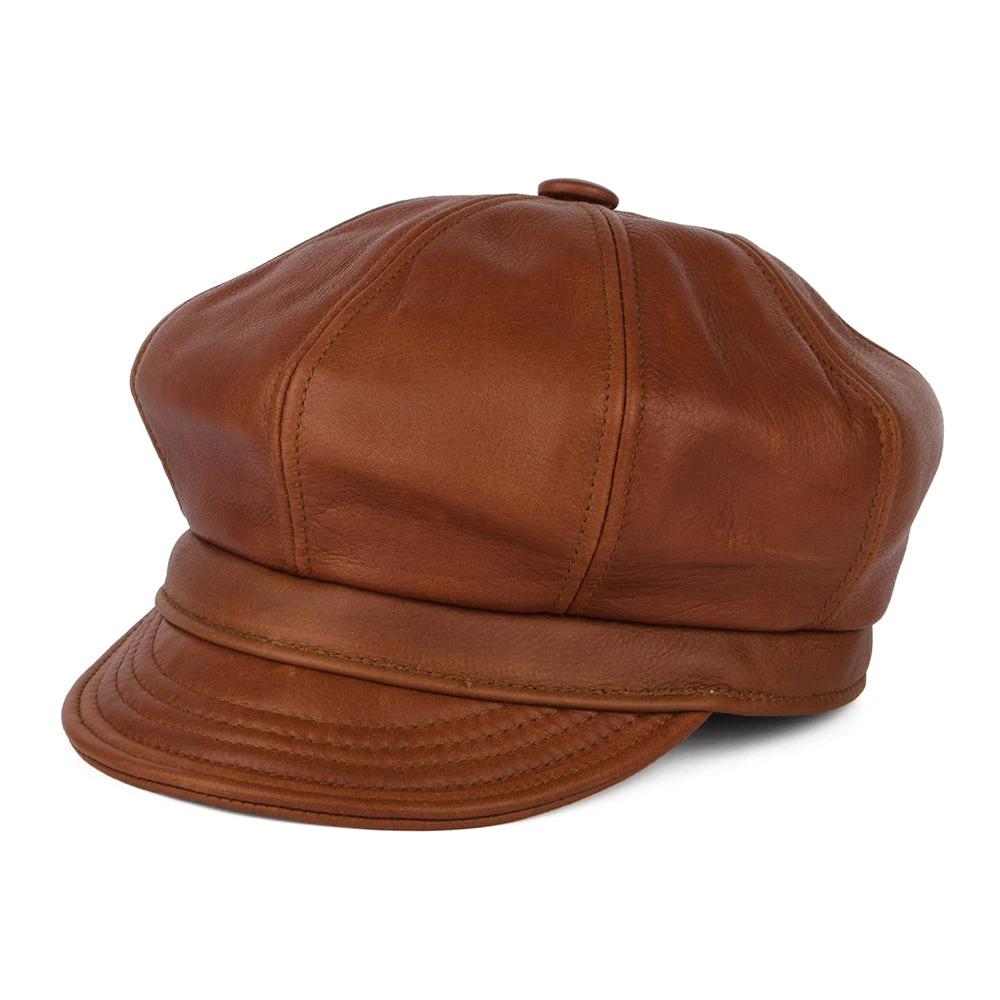 New York Hat Company Vintage Leather Spitfire Cap - Brown