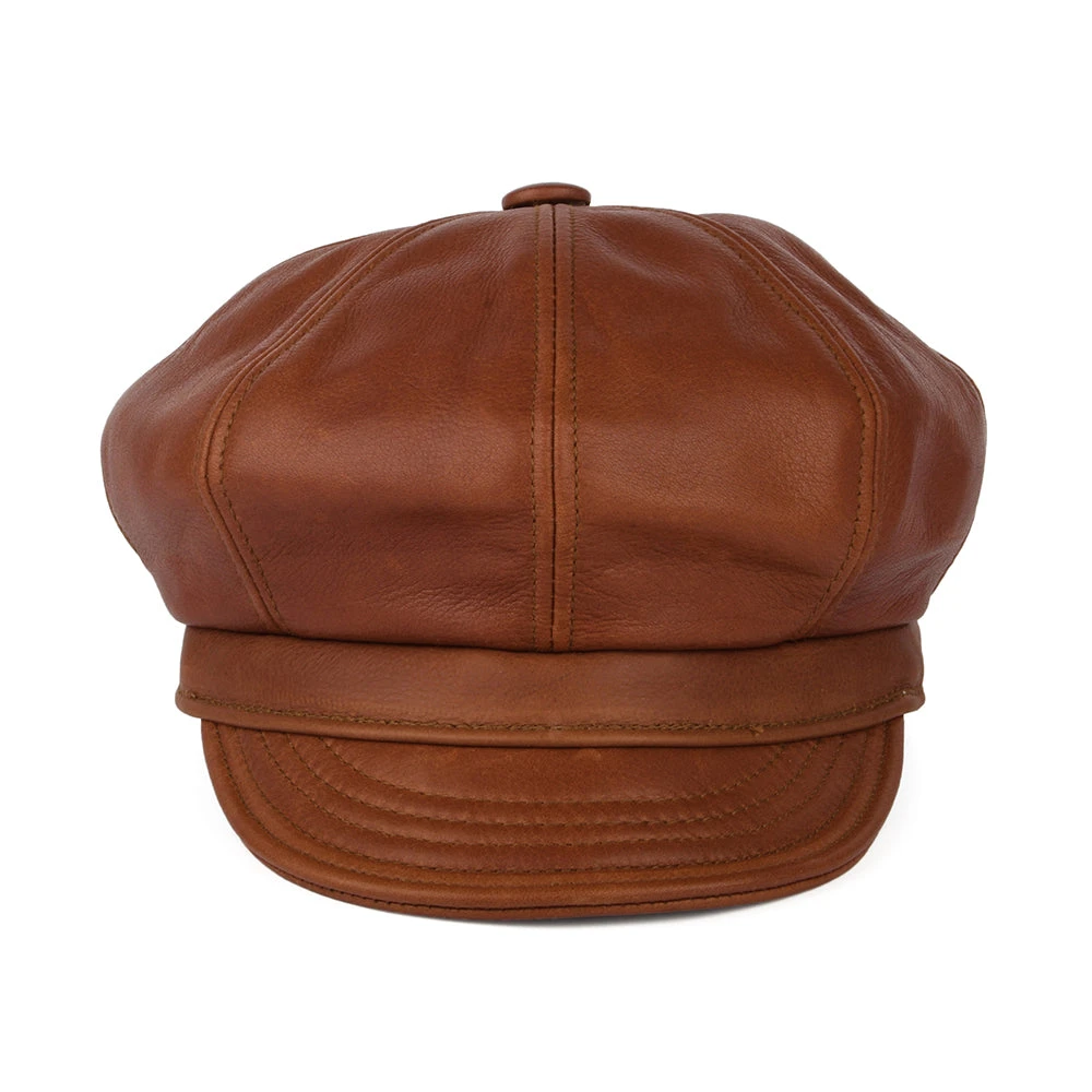 New York Hat Company Vintage Leather Spitfire Cap - Brown - Image 2