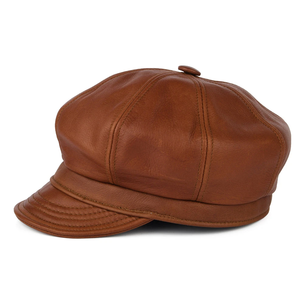 New York Hat Company Vintage Leather Spitfire Cap - Brown - Image 3