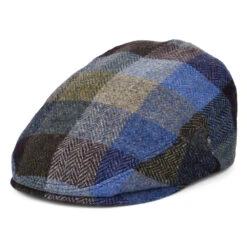 City Sport Donegal Tweed Herringbone Patch Flat Cap - Blue-Green