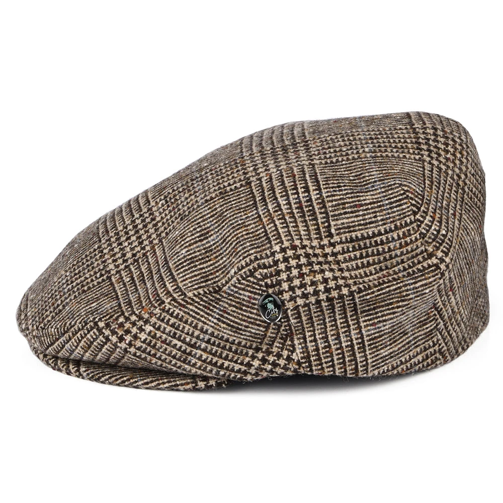 City Sport Donegal Tweed Prince Of Wales Check Flat Cap - Brown - Image 3