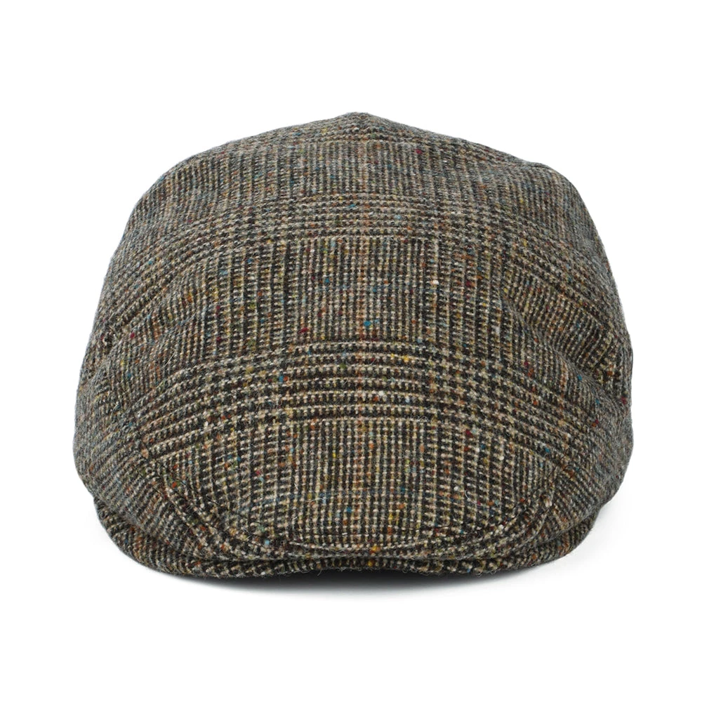 City Sport Donegal Tweed Prince Of Wales Check Flat Cap - Olive - Image 2