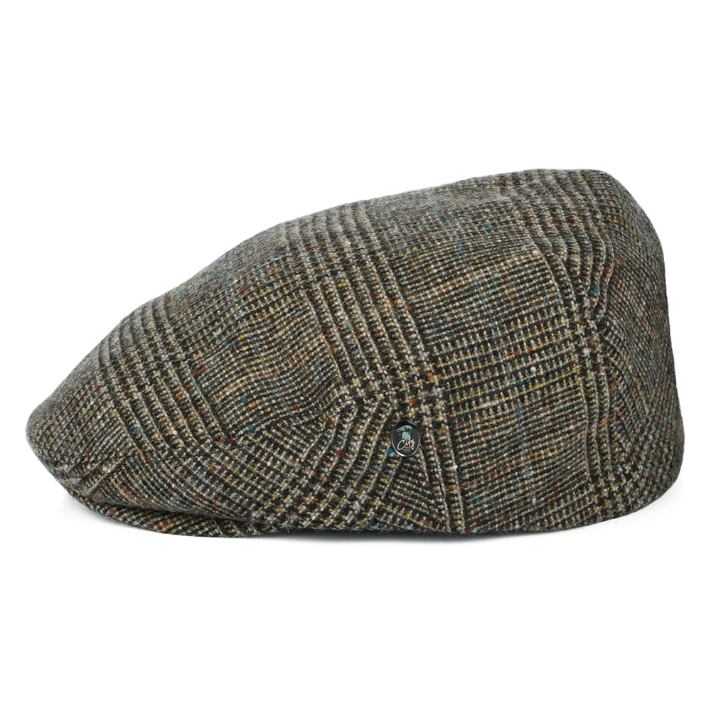 City Sport Donegal Tweed Prince Of Wales Check Flat Cap - Olive - Image 3