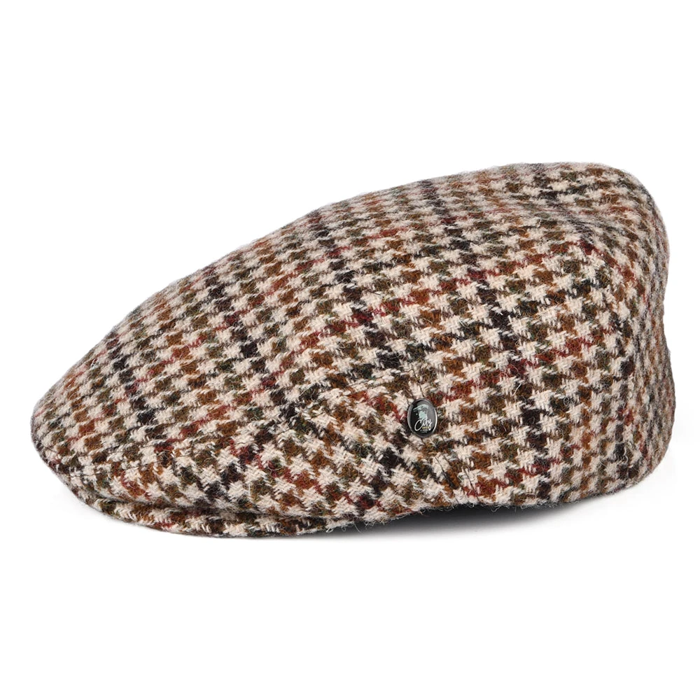 City Sport Harris Tweed Houndstooth Flat Cap - Cream-Olive-Brown - Image 3