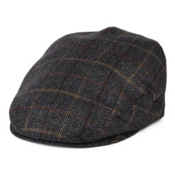City Sport Wool-Cashmere Windowpane Herringbone Flat Cap - Grey