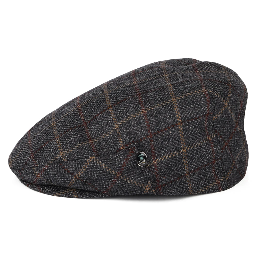 City Sport Wool-Cashmere Windowpane Herringbone Flat Cap - Grey - Image 3