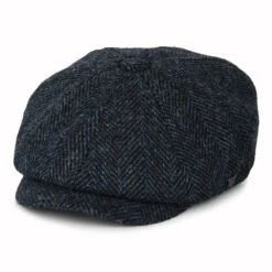 Failsworth Hats Harris Tweed Herringbone Carloway Newsboy Cap - Blue-Black