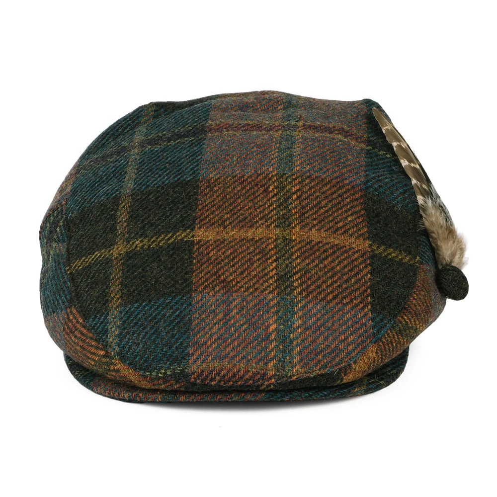 Failsworth Hats British Wool Tartan Feather Flat Cap - Teal-Rust - Image 2