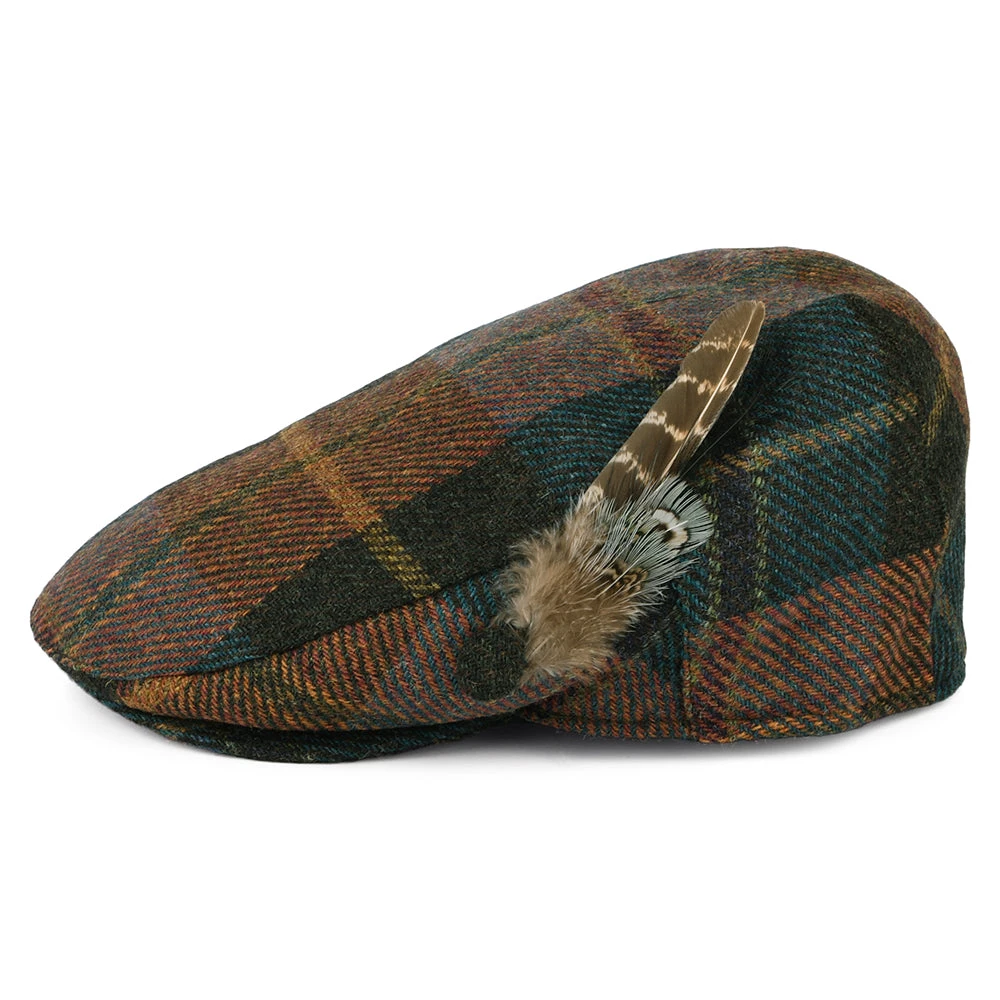 Failsworth Hats British Wool Tartan Feather Flat Cap - Teal-Rust - Image 3