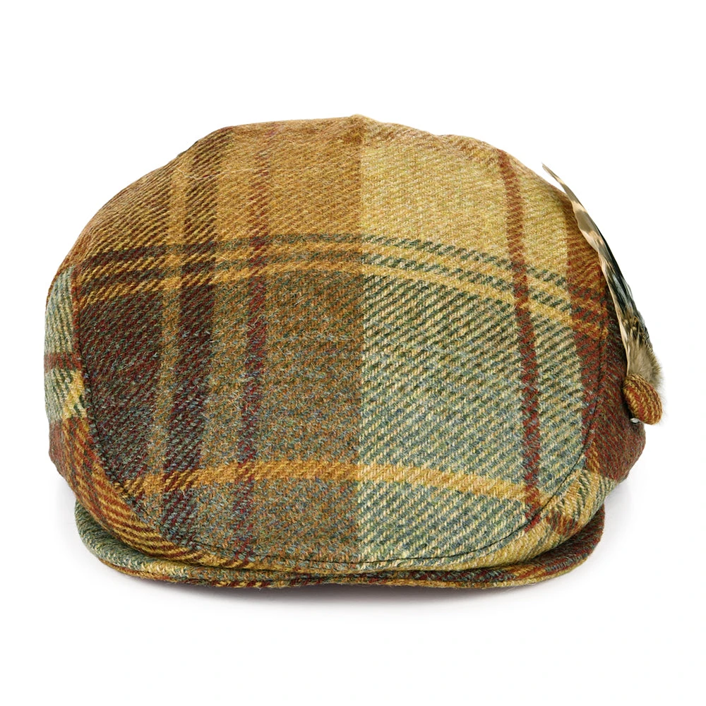 Failsworth Hats British Wool Tartan Feather Flat Cap - Mustard-Brown-Wine - Image 2