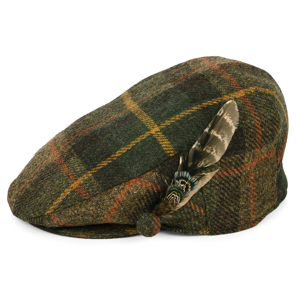 Failsworth Hats British Wool Tartan Feather Flat Cap - Green-Brown-Mustard - Image 3