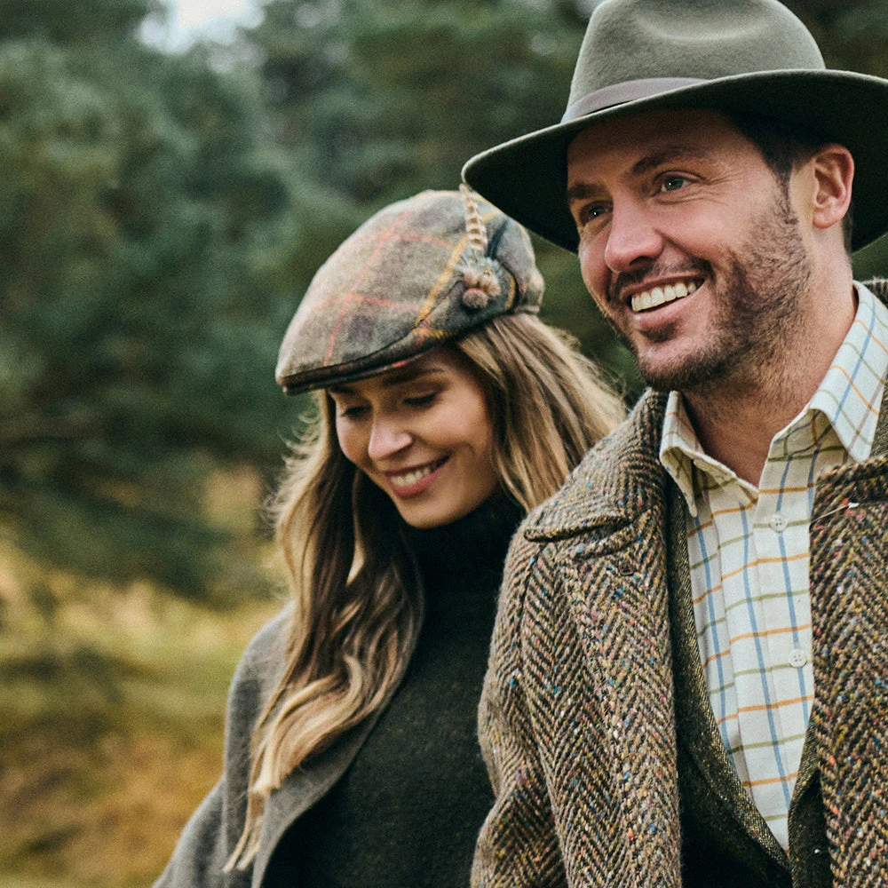 Failsworth Hats British Wool Tartan Feather Flat Cap - Green-Brown-Mustard - Image 4